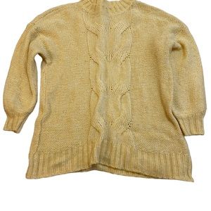 Aerie Happy Place Pale Yellow Oversized Cable Knit Sweater Wool Blend Size S/P.
